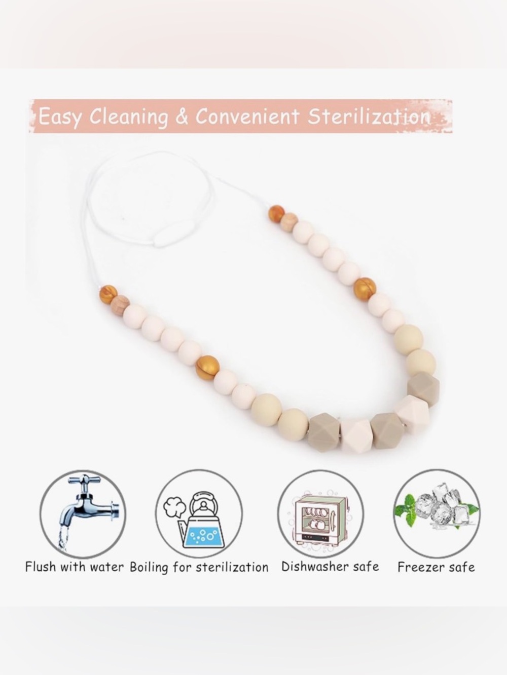 Silicone Nursing Necklace - Teething Nursing Sensory Silicone Beads - Picture 10 of 10